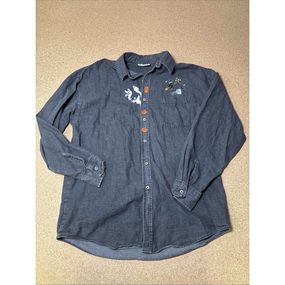 Vintage 90s Men’s M Crystal Springs Halloween Pumpkin Holiday Shirt H2